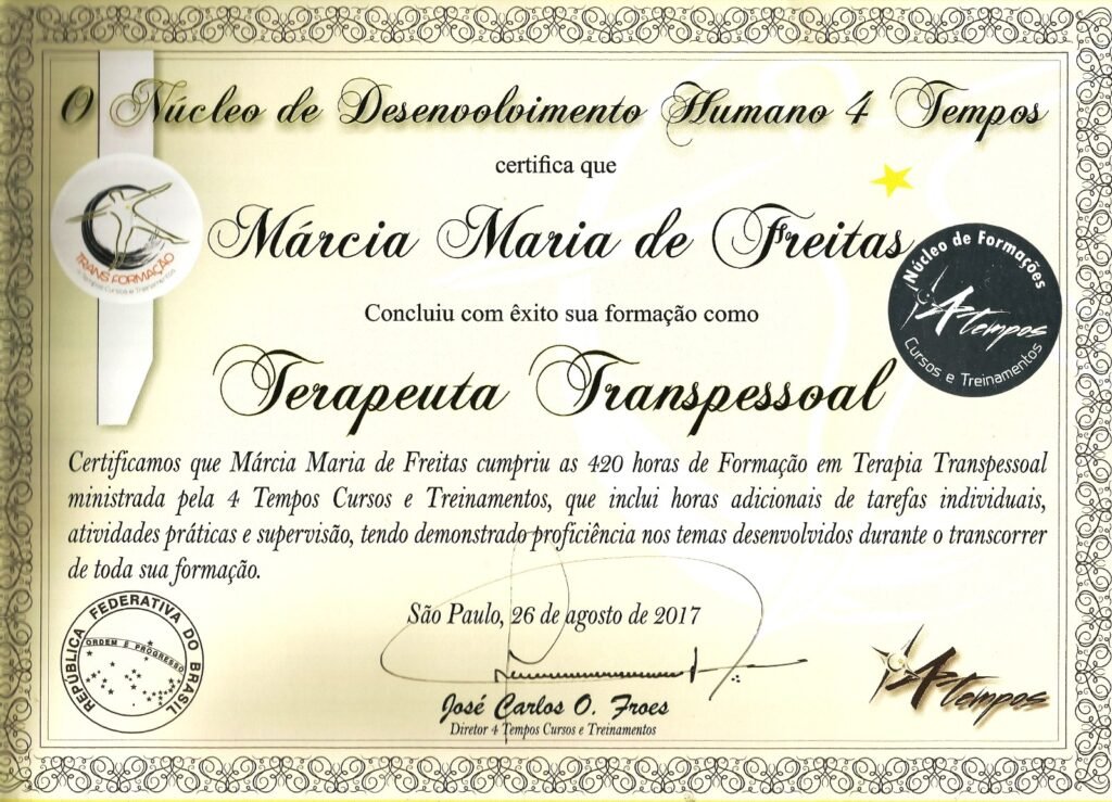 Sobre a Autora 3 imagem Diploma Terapeuta Transpessoal da Márcia Maria de Freitas